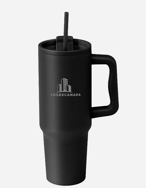 Tasse et bouteille avec logo gravé au laser — cadeau corporatif haut de gamme